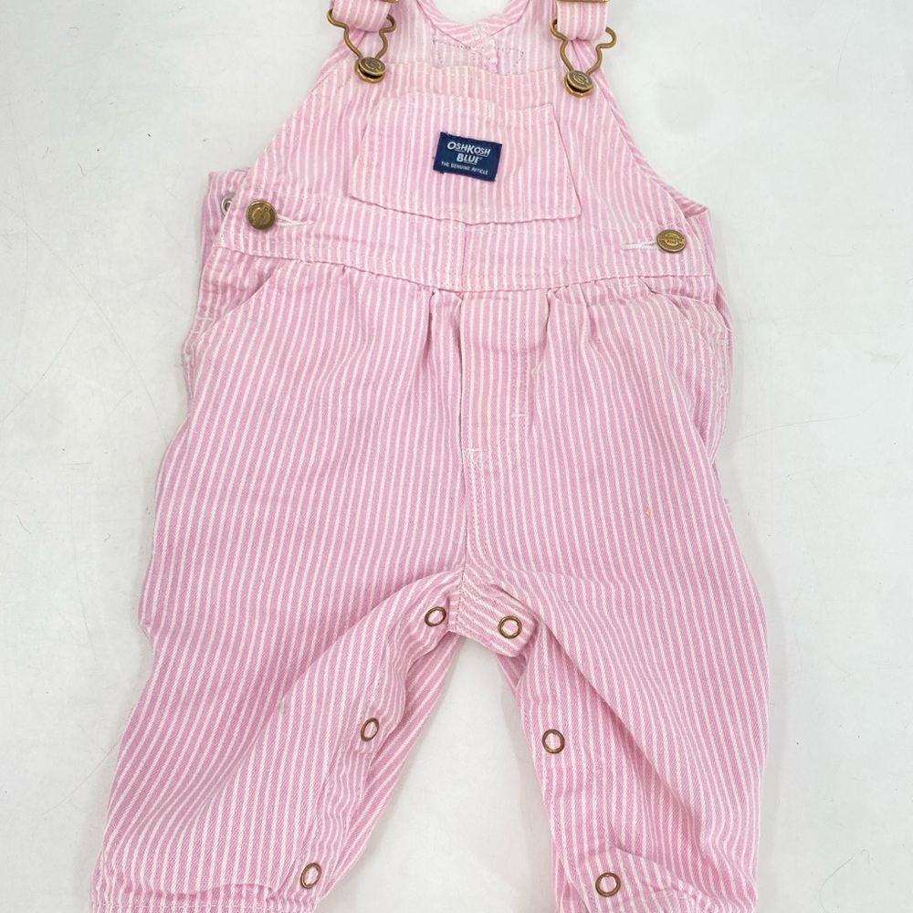 OshKosh B'gosh Pink and White baby Striped Overalls 6-9months